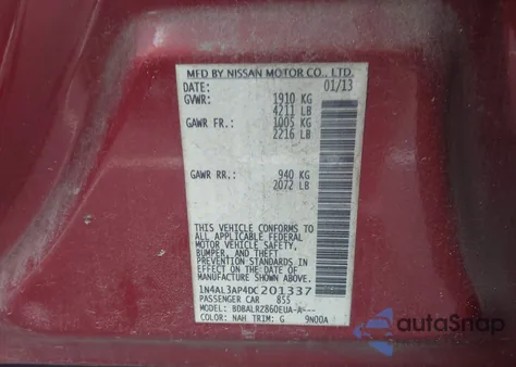 2013 Nissan Altima 2.5 S z USA, uszkodzony, nr VIN 1N4AL3AP4DC201337